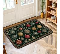 Tapis décoratif de Noël, flocons de neige festifs, étoiles, tapis de Noël à poils ras en éponge - Ne perd pas ses poils - Pour entrée, salle de bain, cuisine, porte - Vert - 0,6 x 0,9 m