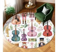 Tapis décoratif de Noël, motif guitare, violon festif, trompette, Noël, vert, dos antidérapant, reliure, tapis pour la maison, le salon, la chambre à coucher, la salle à manger, le bureau, 1,8 x 1,8 m