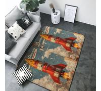 Tapis décoratif doux et lavable pour salon, chambre à coucher, salon - Motif lancement de fusée rouillé - 12,7 x 17,3 cm