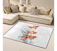 Tapis décoratif doux lavable pour salon, chambre à coucher, salon, trois poissons rouges, aquarelle, 160 x 121 cm