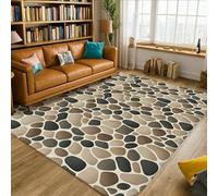 Tapis décoratif en forme de galets contemporains naturels, sans beige, à poils ras - Tapis rectangulaire doux et résistant aux taches pour salon, chambre à coucher, décoration de salle à manger, 1,5 x