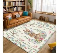 Tapis décoratif en forme de lapin, fleurs fantaisistes, œufs de Pâques, pastel, à poils courts en éponge, esthétique, rectangulaire, tapis de sol pour salon, chambre à coucher, nouvelle maison, salle