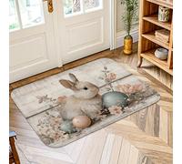 Tapis décoratif en forme de lapin, fleurs rustiques, œufs de Pâques, bleu pastel, tapis d'intérieur à poils courts en éponge qui ne perd pas ses poils, pour entrée, salle de bain, buanderie, 0,6 x 0,9