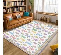 Tapis décoratif en forme de lapin, motif feuille d'œuf, pastel, antidérapant, résistant à la décoloration, pour salon, chambre à coucher, nouvelle maison, salle à manger, 1,5 x 2,1 m