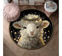 Tapis décoratif en forme de mouton - Motif rustique - Étoiles royales - Blanc - À poils courts - En éponge - Esthétique - Cercle - Décoration d'intérieur - 1,2 x 1,2 m