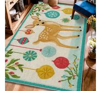 Tapis décoratif motif cerf, ornements fantaisistes, flocons de neige de Noël, marron, tapis rectangulaire doux et résistant aux taches pour salon, chambre à coucher, salle de classe, dortoir, 1,2 x