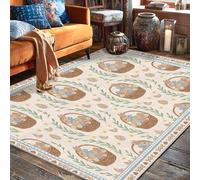 Tapis décoratif motif lapin, panier fantaisie printanier, œuf de Pâques, beige, tapis d'intérieur à poils courts pour salon, chambre à coucher, salle à manger, bureau, décoration 1,5 x 2,1 m