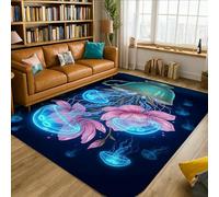 Tapis décoratif motif méduse fantaisie avec théière à fleurs N/A - Tapis antidérapant doux et résistant aux taches pour salon, chambre à coucher, salle de ppartement - 1,5 x 2,1 m - Bleu