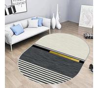 Tapis décoratif ovale pour intérieur - Tapis de sol lavable sous la table - Motifs lignes modernes - Multicolore - Gris - 140 x 140 cm