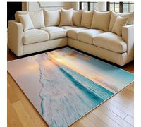 Tapis Décoratif Plage, Coucher de Soleil, Vagues 160 x 230 cm Azuré Antidérapant Lavable en Machine, Tapis Chambre et Salon