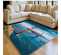 Tapis Décoratif Pont du Golden Gate, San Francisco 160 x 230 cm Bleu Antidérapant Lavable en Machine, Tapis Chambre et Salon