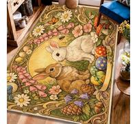 Tapis décoratif pour lapins, fleurs fantaisistes, œufs de Pâques, pastel, envers antidérapant, résistant à la décoloration, tapis esthétique pour salon, chambre à coucher, nouvelle maison, salle à