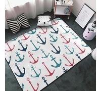 Tapis décoratif pour salon - Ancres colorées - Tapis antidérapant lavable pour chambre à coucher - Tapis doux pour chambre à coucher et salon - 152,4 x 99,1 cm - Blanc