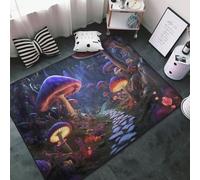 Tapis décoratif pour salon, tapis d'intérieur doux pour chambre à coucher, salon - Tapis antidérapant et lavable pour chambre à coucher - Motif champignons phosphorescents - 0,9 x 1,5 m
