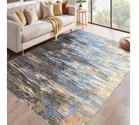 Tapis décoratif qui ne perd pas ses poils pour salon, chambre à coucher, salle à manger, chambre d'adolescent, 155 x 215 cm, noir et bleu, art déco, orange, abstrait, noir, 155 x 215 cm