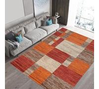 Tapis décoratif qui ne perd pas ses poils pour salon, chambre à coucher, salle à manger, chambre d'adolescent, 155 x 215 cm, jaune géométrique, marron, beige, 155 x 215 cm