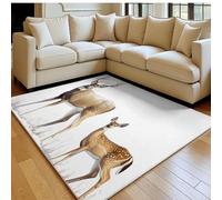 Tapis Décoratif Scène enneigée Cerf de Virginie 160 x 230 cm Brun Antidérapant Lavable en Machine, Tapis Chambre et Salon