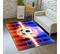 Tapis Décoration de Chambre à Coucher de Salon Garçon Fille Série de Stade de Football de Flamme de Sports 3D Tapis de Jeux pour Enfants en Flanelle Orange Rouge Bleu (Couleur 3,80x120 cm)