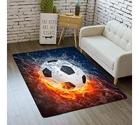 Tapis Décoration de Chambre à Coucher de Salon Garçon Fille Série de Stade de Football de Flamme de Sports 3D Tapis de Jeux pour Enfants en Flanelle Orange Rouge Bleu (Couleur 1,120x160 cm)