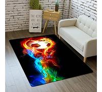 Tapis Décoration de Chambre à Coucher de Salon Garçon Fille Série de Stade de Football de Flamme de Sports 3D Tapis de Jeux pour Enfants en Flanelle Orange Rouge Bleu (Couleur 2,120x160 cm)