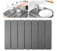Tapis d'égouttement 40 x 30 cm en terre de diatomée, absorbant l'eau, séchage rapide, tapis de cuisine, tapis d'évier pliable, pour vaisselle et tasses, gris foncé