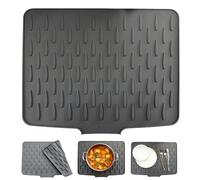 Tapis d'égouttement pour évier et plan de travail - 40 x 32,5 cm - Tapis en silicone résistant à la chaleur, antidérapant et anti-fuite avec design incliné - Tapis d'égouttement pliable pour la