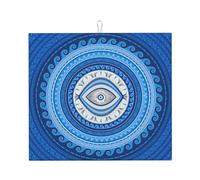 Tapis d'égouttoir à vaisselle Blue Matiasma, motif mandala mauvais œil, 40,6 x 45,7 cm, absorbant, en microfibre, pour plan de travail de cuisine, multi-usages, noir, F4M8X9GY-{id}