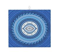 Tapis d'égouttoir à vaisselle décoratif grec Mati Mataki Matiasma, motif mauvais œil, 40,6 x 45,7 cm, absorbant, en microfibre, pour plan de travail de cuisine, multi-usages