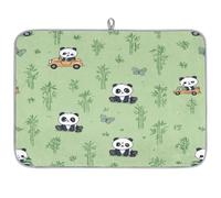 Tapis d'égouttoir à vaisselle en bambou motif panda chinois sur fond vert clair pour comptoir de cuisine, tapis d'égouttoir à vaisselle absorbant lavable pour plan de travail, 61 x 46 cm