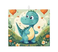 Tapis d'égouttoir à vaisselle pour comptoir de cuisine, joli petit dinosaure dans l'herbe verte, égouttoir en microfibre, pour bar à café, 45,7 x 40,6 cm