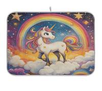 Tapis d'égouttoir à vaisselle pour comptoir de cuisine, motif licorne arc-en-ciel, absorbant, réutilisable, lavable, taille M, 101,6 x 114,3 cm