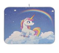 Tapis d'égouttoir à vaisselle pour comptoir de cuisine, motif licorne arc-en-ciel, tapis d'égouttoir à vaisselle en microfibre absorbant, réutilisable, lavable, taille M, 101,6 x 114,3 cm
