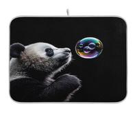 Tapis d'égouttoir à vaisselle pour comptoir de cuisine, motif panda, bulles, arc-en-ciel, absorbant, réutilisable, lavable, taille M, 101,6 x 114,3 cm