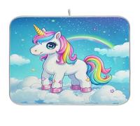Tapis d'égouttoir à vaisselle pour comptoir de cuisine, tapis de séchage licorne arc-en-ciel mignon arc-en-ciel absorbant en microfibre réutilisable, lavable, taille M, 101,6 x 114,3 cm
