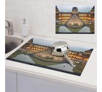 Tapis d'égouttoir absorbant en microfibre pour cuisine, musée du Louvre à Paris, tapis de séchage pour comptoir, égouttoir, accessoires pour machine à café, tapis d'évier pour étagère 45,7 x 61 cm