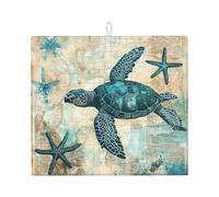 Tapis d'égouttoir absorbant pour comptoir de cuisine, motif carte des tortues rétro, océan, café, égouttoir à vaisselle avec boucle de suspension, 40,6 x 45,7 cm