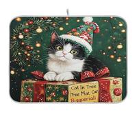 Tapis d'égouttoir pour comptoir de cuisine, chapeau d'arbre de Noël, tapis de séchage pour chat, tapis de séchage en microfibre absorbant, réutilisable, lavable, taille M, 114 x 152 cm