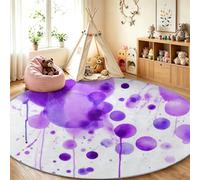 Tapis Dégradé Aquarelle Blanc 100 cm - Lavable en Machine et Antidérapant - Idéal pour Les Zones à Fort Passage, Tapis à Poil Court Cercles Dégradés Violets pour Salon Salle à Manger Chambre à Coucher