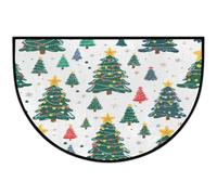 Tapis demi-rond, motif sapin de Noël et étoiles, vert, lavable, pour entrée, salle de bain, chambre à coucher, décoration de vacances, paillasson antidérapant, 91,4 x 61 cm