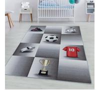 SIMPEX Tapis Enfant Gris 80x120 cm Design Football Moderne Antidérapant Lavable Facile Entretien Doux Antiallergique Chambre Garçon