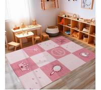Tapis d'enfant fille design princesse tapis de jeu antidérapant lavable Rose 80 x 120 cm