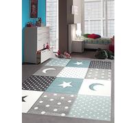 Tapis d'enfant Tapis de jeu Tapis de bébé Jeune star Moon en bleu clair bleu turquoise Größe 120x170 cm