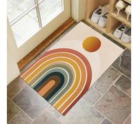 Tapis D'entrée Antidérapant Intérieur 60 x 90 cm Rayures Arc-En-Ciel Rondes - Lavable Tapis Antidérapant D'entrée Intérieur, Style Bohème Rétro Paillassons Pour Entrée, Vestibule, Chambre, Beige