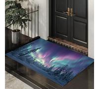 Tapis D'entrée Aurores Boréales Forêts D'Hiver Paillasson Intérieur 60 x 90 cm, Tapis De Couloir Paysages Naturels Polaires Antidérapant Résistant Et Lavable Pour Porte, Cuisine, Salon, Et Balcon