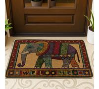 Tapis D'Entrée Bienvenue Aux Éléphants Colorés Absorbant Paillasson Résistant Tappeto pour Bureau Maison Jardin 60X40Cm