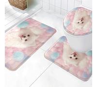 Tapis D'entrée Bleu Clair Rose Tapis de Bain Antiderapant Chambre Couloir Salon Toilette 3 Pcs Polyester Paillasson Absorbant Forme de U Tapis Rug Antiderapant Bath Mat Lavable 45x75cm