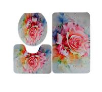 Tapis D'entrée Bleu Vert Rose Tapis de Bain Antiderapant Chambre Couloir Salon Toilette 3 Pcs Polyester Paillasson Absorbant Forme de U Tapis Rug Antiderapant Bath Mat Lavable 45x75cm