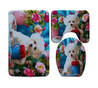 Tapis D'entrée Blue Rose Animal Tapis de Bain Antiderapant Chambre Couloir Salon Toilette 3 Pcs Polyester Paillasson Absorbant Forme de U Tapis Rug Antiderapant Bath Mat Lavable 45x75cm