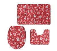 Tapis D'entrée Bonhomme De Neige De Noël Tapis de Bain Antiderapant Chambre Couloir Salon Toilette 3 Pcs Polyester Paillasson Absorbant Forme de U Tapis Rug Antiderapant Bath Mat Lavable 45x75cm