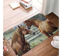 Tapis d'entrée brodé de chevaux, résistant aux intempéries, idéal pour l'intérieur et l'extérieur. Absorbant et antidérapant, il retient la saleté et offre un profil bas. Dimensions : 61 x 41 cm.